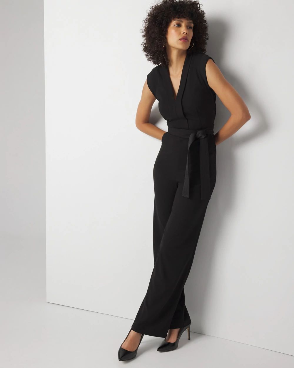 Petite Sleeveless Tie Waist Jumpsuit White House Black Market